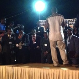 Dschang Miracle Festival - Rev. Gerald Green praying for the pastors on the last night of the Festival.